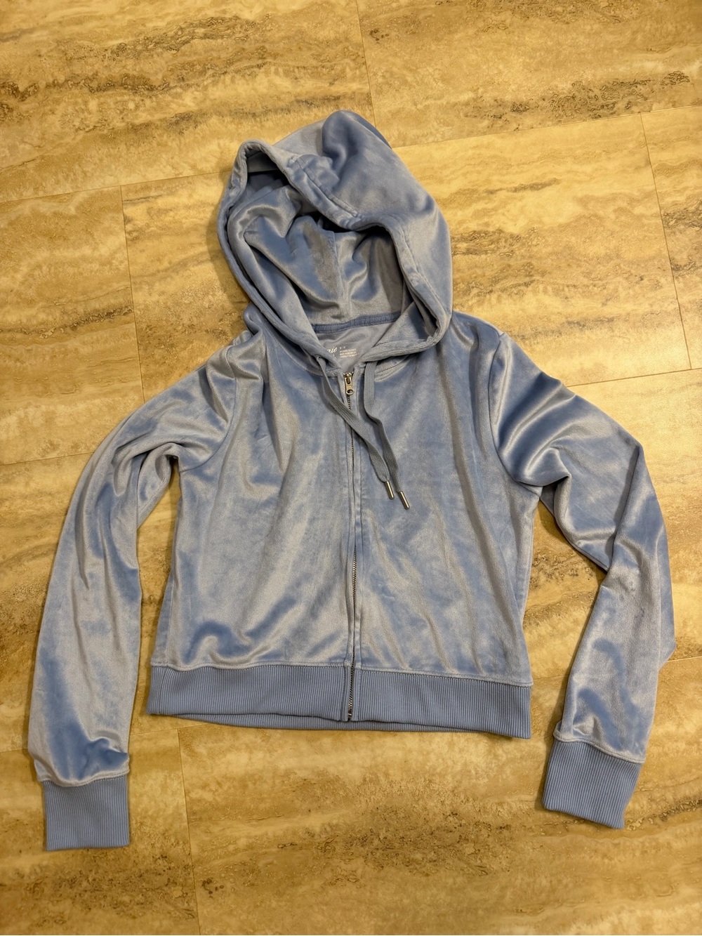 aerie Light Blue Velvet Zip Hoodie